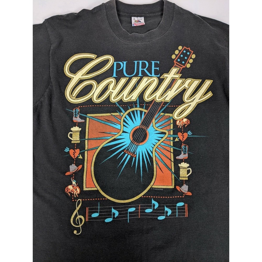Vintage 90s Distressed T Shirt Medium Pure Country Glitter Graphic Rare